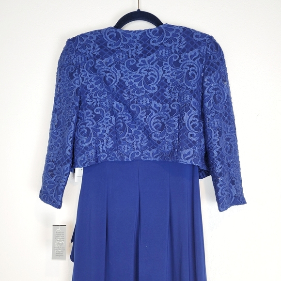NWT Alex Evenings 2-Pc Lace Glitter Bolero Gown in Royal Blue Size 8 Petite - Picture 8 of 13
